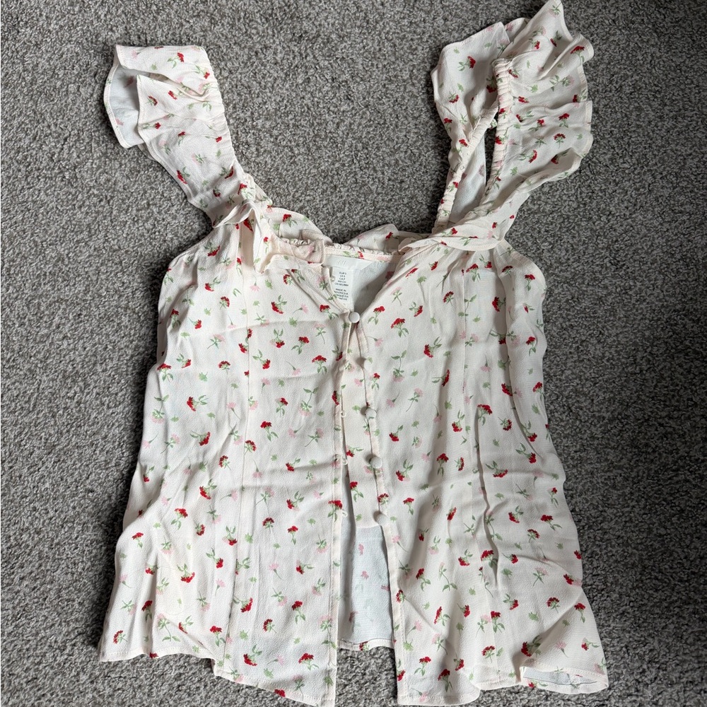 White Floral Ruffle Strap Tank